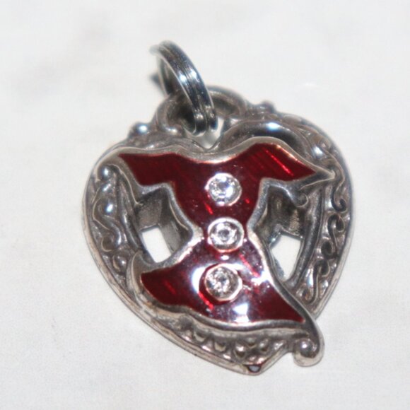 👗 Silver-Tone Heart Charm | Red Dress & CZ | 0.75" | Fashion Charm - Picture 1 of 4